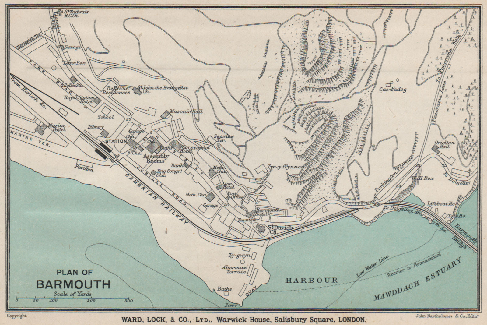 BARMOUTH vintage town/city plan. Wales. WARD LOCK 1913 old antique map chart